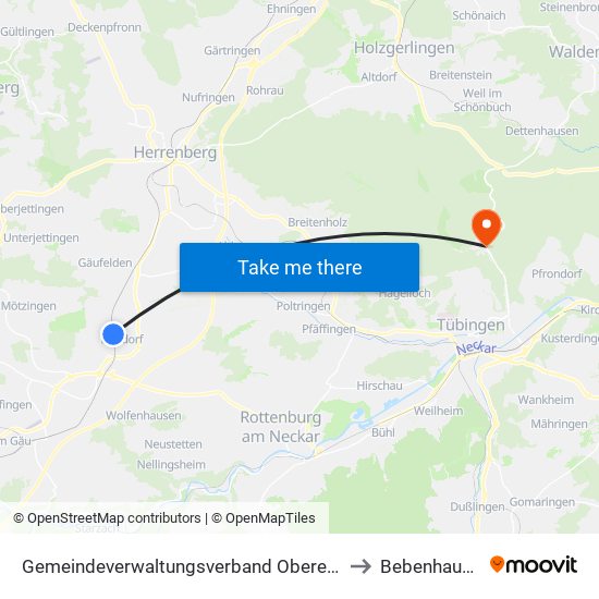 Gemeindeverwaltungsverband Oberes Gäu to Bebenhausen map