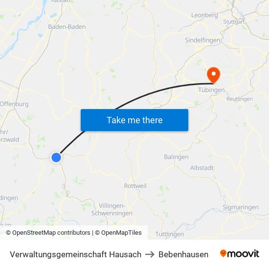 Verwaltungsgemeinschaft Hausach to Bebenhausen map