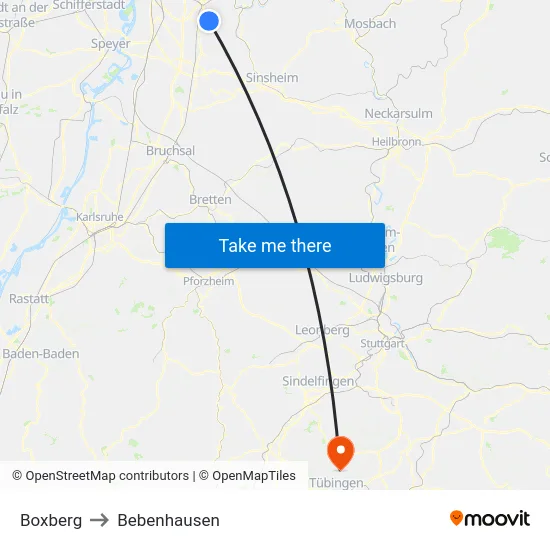 Boxberg to Bebenhausen map