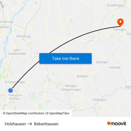 Holzhausen to Bebenhausen map