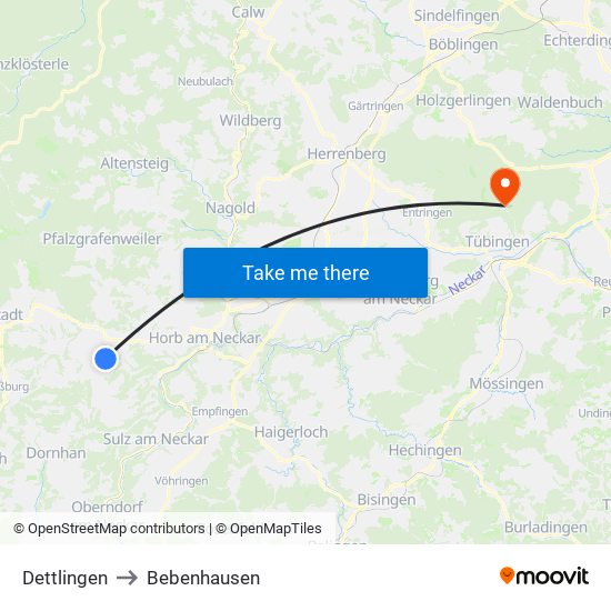 Dettlingen to Bebenhausen map