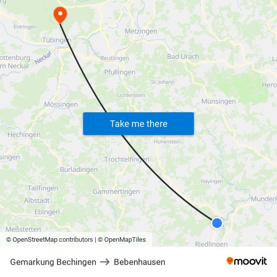 Gemarkung Bechingen to Bebenhausen map