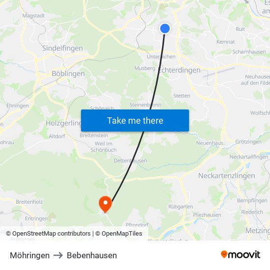 Möhringen to Bebenhausen map