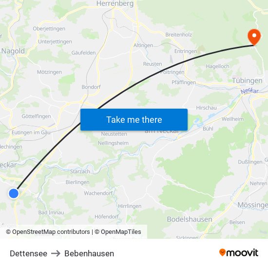 Dettensee to Bebenhausen map