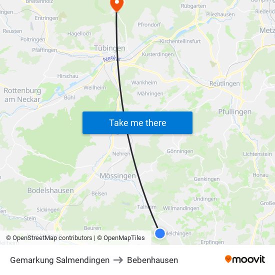 Gemarkung Salmendingen to Bebenhausen map