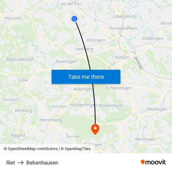 Riet to Bebenhausen map
