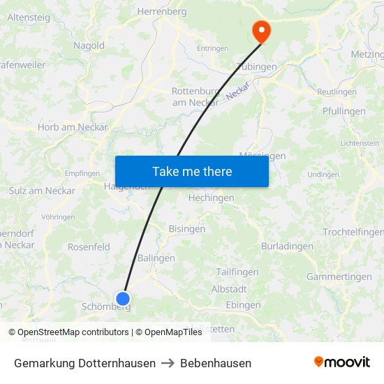 Gemarkung Dotternhausen to Bebenhausen map