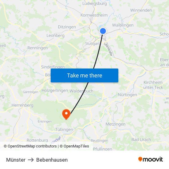 Münster to Bebenhausen map