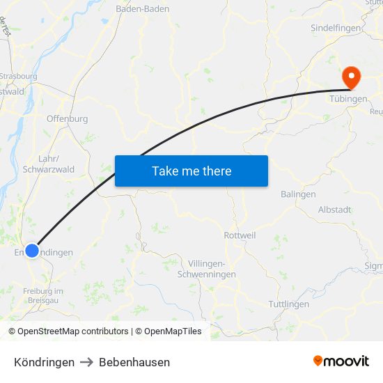 Köndringen to Bebenhausen map