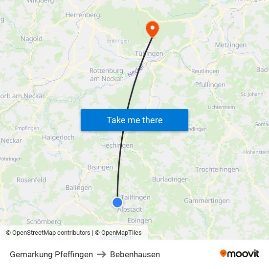 Gemarkung Pfeffingen to Bebenhausen map