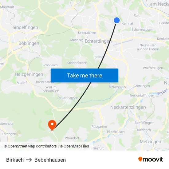 Birkach to Bebenhausen map