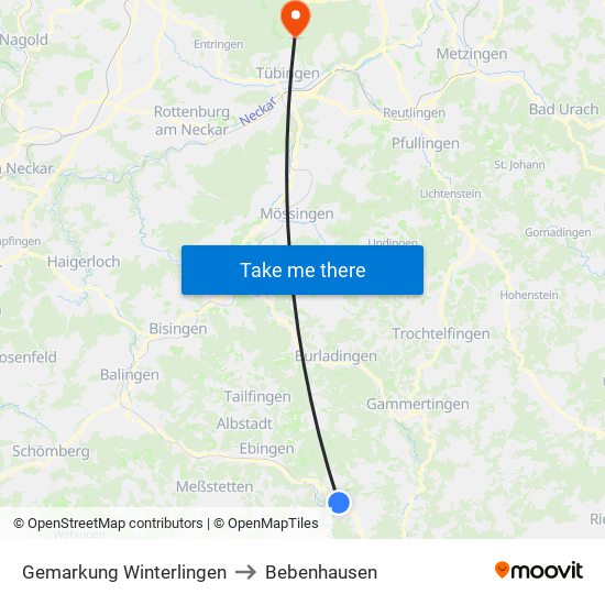 Gemarkung Winterlingen to Bebenhausen map