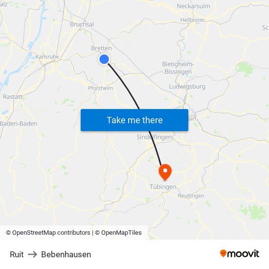 Ruit to Bebenhausen map