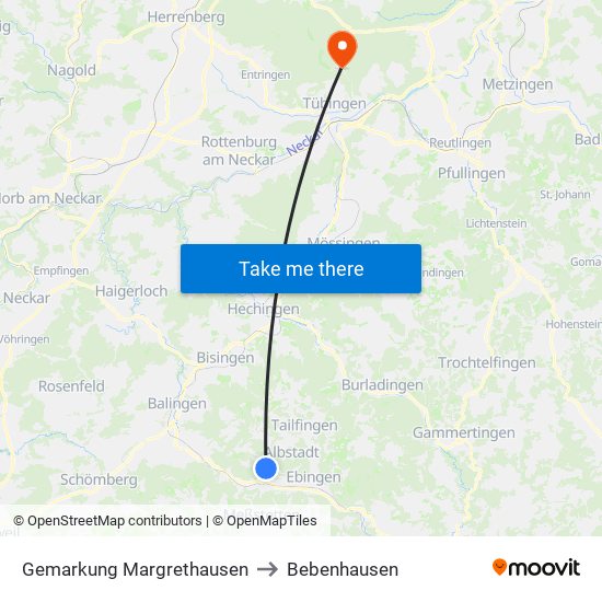 Gemarkung Margrethausen to Bebenhausen map