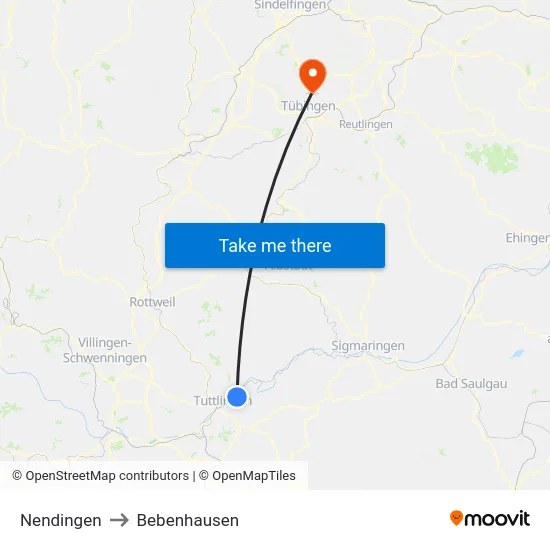 Nendingen to Bebenhausen map