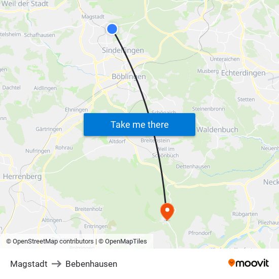 Magstadt to Bebenhausen map