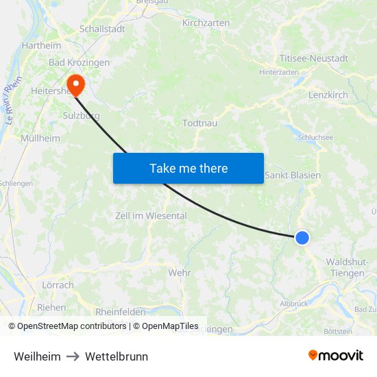 Weilheim to Wettelbrunn map