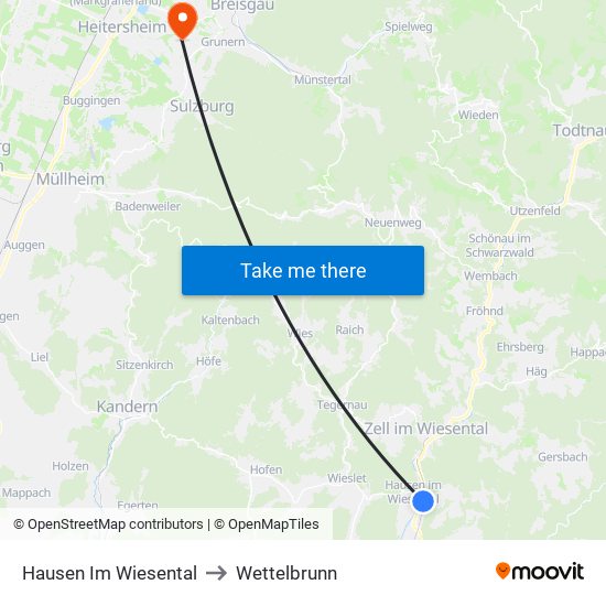 Hausen Im Wiesental to Wettelbrunn map