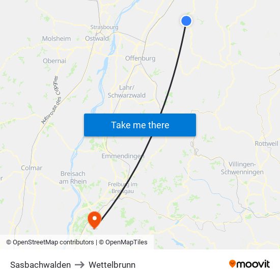 Sasbachwalden to Wettelbrunn map