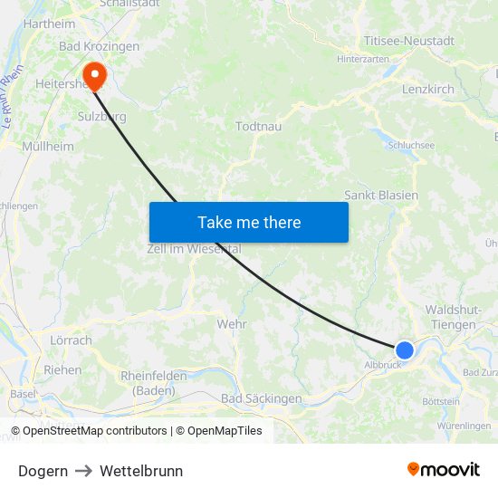 Dogern to Wettelbrunn map