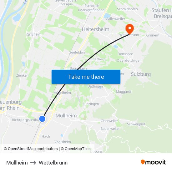 Müllheim to Wettelbrunn map