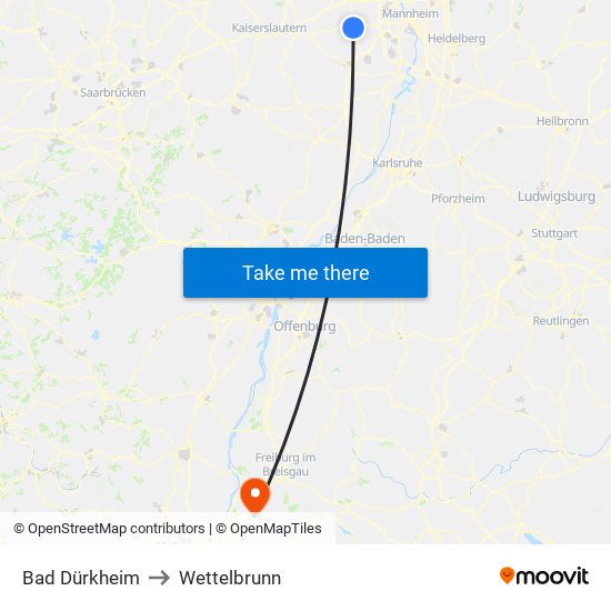 Bad Dürkheim to Wettelbrunn map