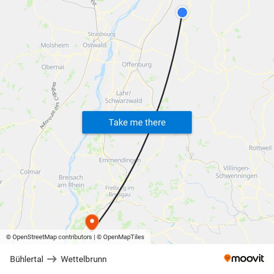 Bühlertal to Wettelbrunn map