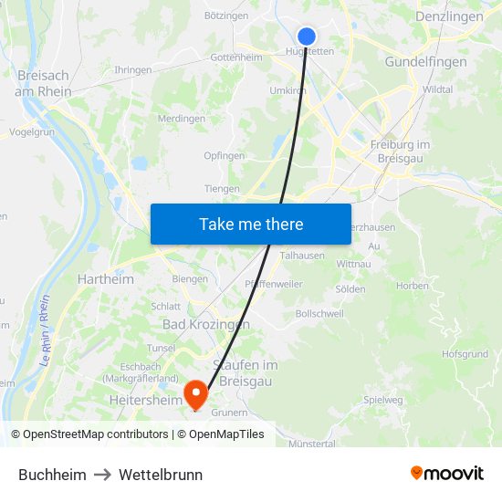 Buchheim to Wettelbrunn map