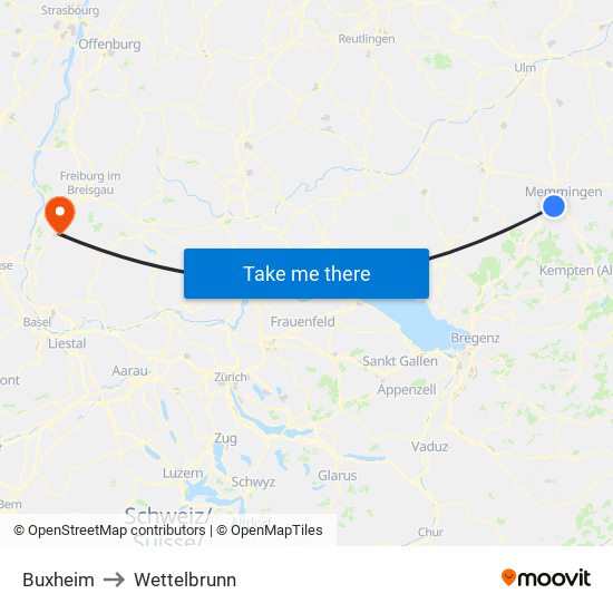 Buxheim to Wettelbrunn map
