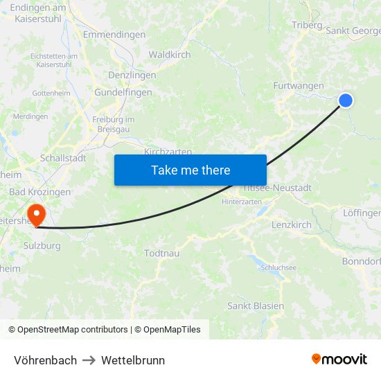 Vöhrenbach to Wettelbrunn map