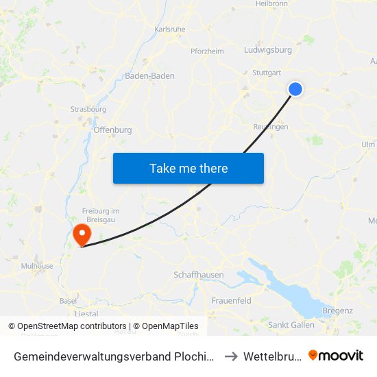 Gemeindeverwaltungsverband Plochingen to Wettelbrunn map