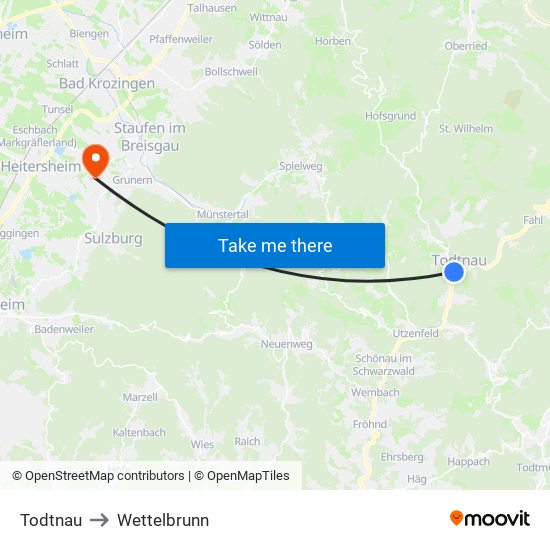 Todtnau to Wettelbrunn map