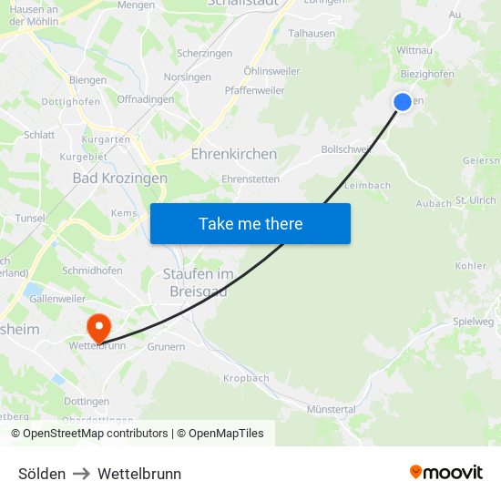 Sölden to Wettelbrunn map