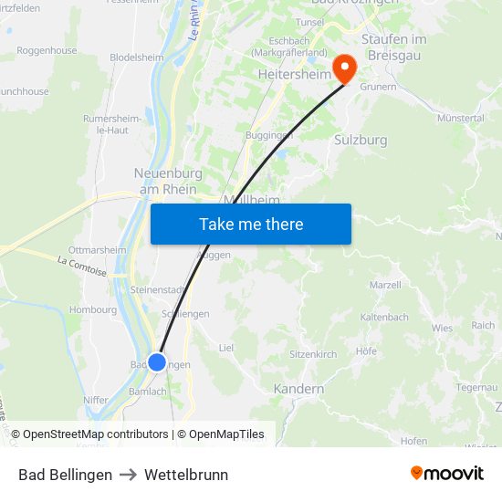 Bad Bellingen to Wettelbrunn map