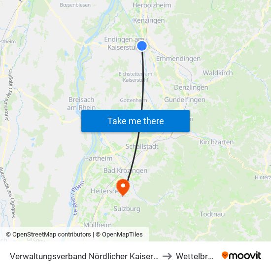 Verwaltungsverband Nördlicher Kaiserstuhl to Wettelbrunn map