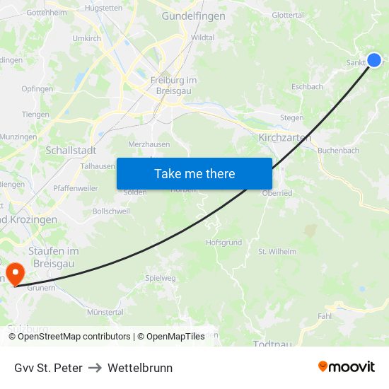 Gvv St. Peter to Wettelbrunn map