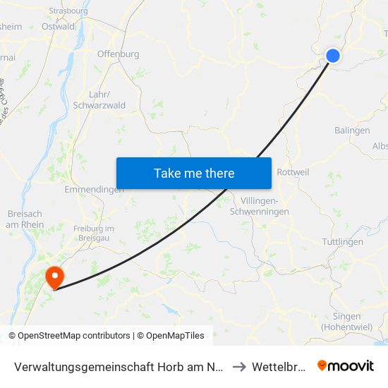 Verwaltungsgemeinschaft Horb am Neckar to Wettelbrunn map