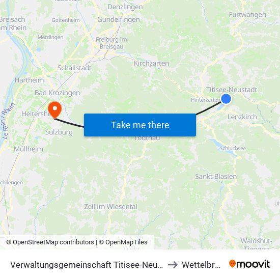 Verwaltungsgemeinschaft Titisee-Neustadt to Wettelbrunn map