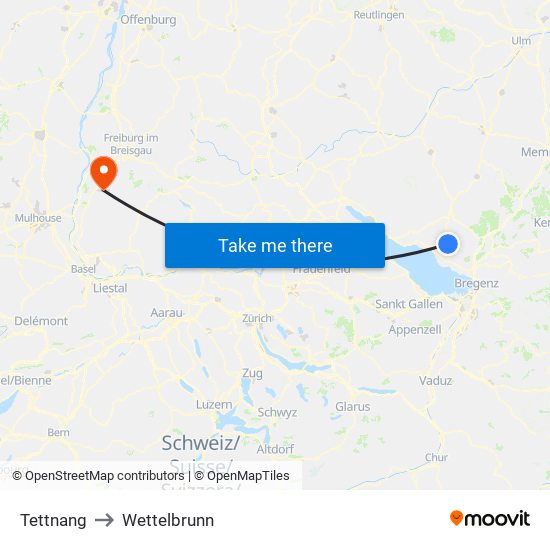 Tettnang to Wettelbrunn map