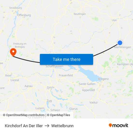 Kirchdorf An Der Iller to Wettelbrunn map