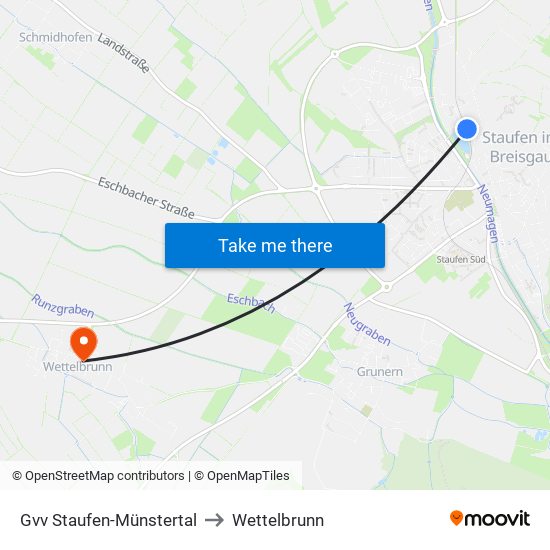 Gvv Staufen-Münstertal to Wettelbrunn map