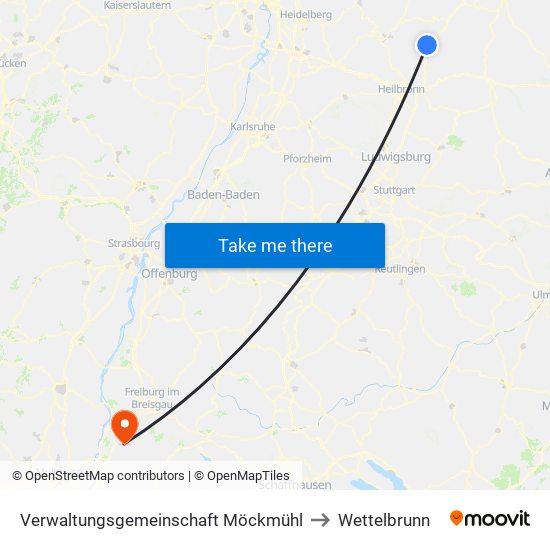 Verwaltungsgemeinschaft Möckmühl to Wettelbrunn map