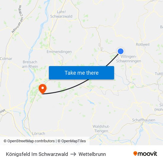 Königsfeld Im Schwarzwald to Wettelbrunn map