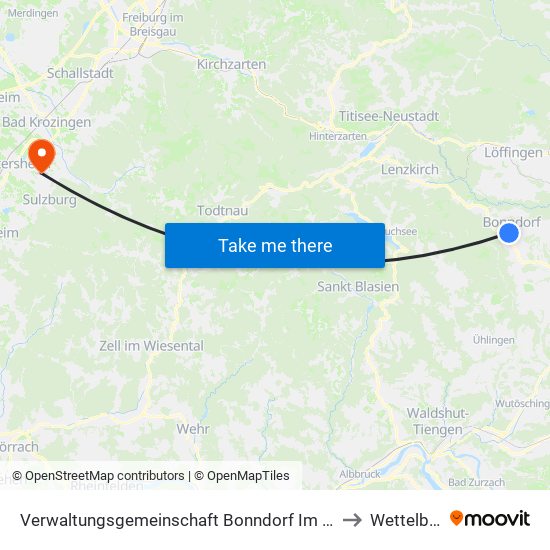 Verwaltungsgemeinschaft Bonndorf Im Schwarzwald to Wettelbrunn map