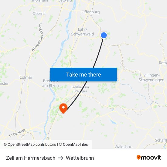 Zell am Harmersbach to Wettelbrunn map