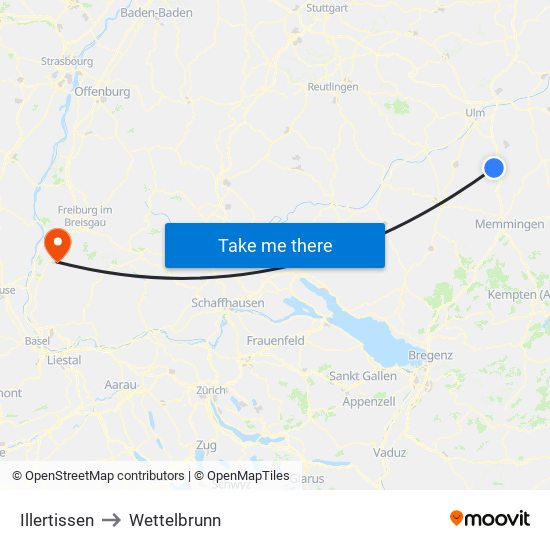 Illertissen to Wettelbrunn map