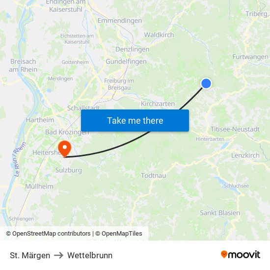 St. Märgen to Wettelbrunn map