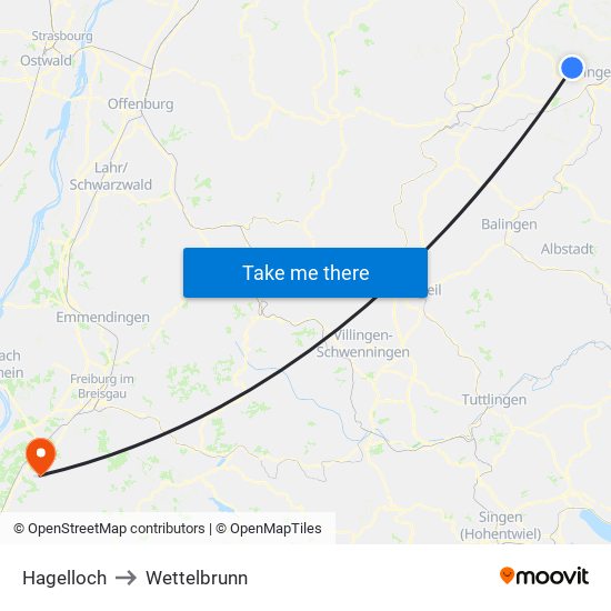 Hagelloch to Wettelbrunn map