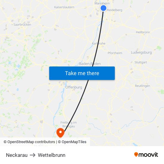 Neckarau to Wettelbrunn map