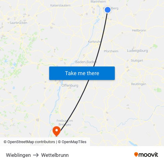 Wieblingen to Wettelbrunn map